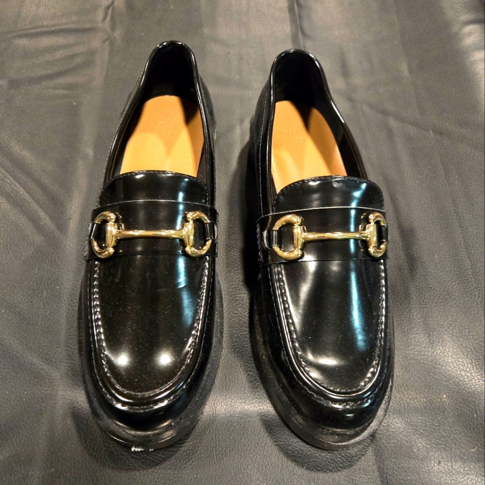 NWOT H&M Black Patent Horsebit Loafers